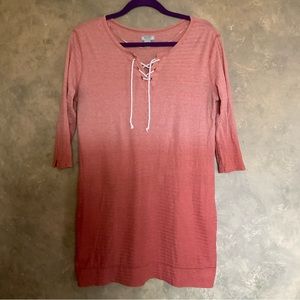 Roots Ombre Lace-Up Hemp and Cotton Tunic Top